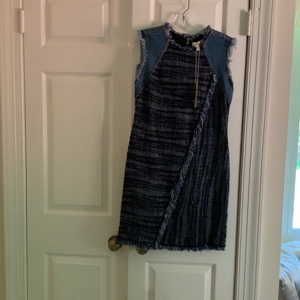 Rebecca Taylor Denim Tweed Sleeveless Shift Dress Blue Size 2, NWT